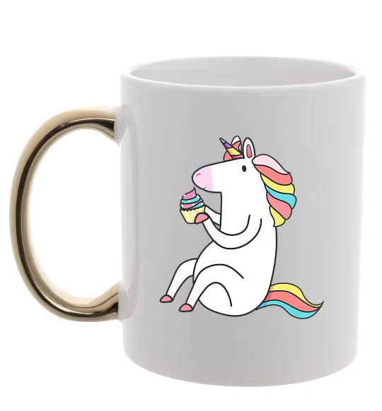 Чашка з кольоровою ручкою Cupcake unicorn Золото фото