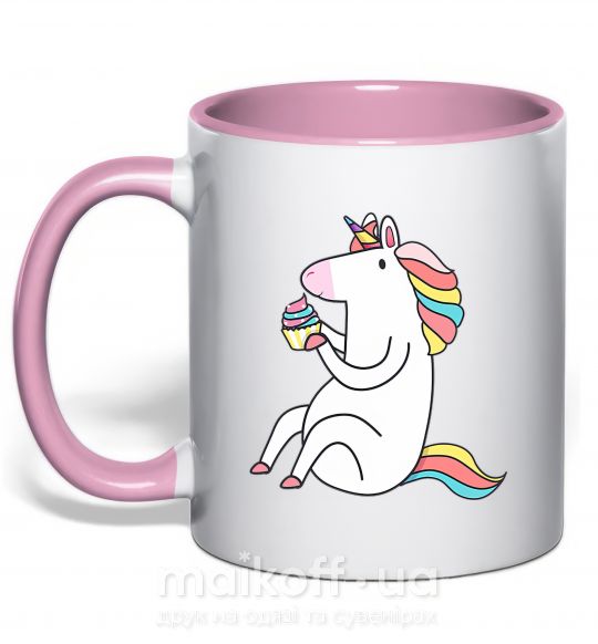 Чашка з кольоровою ручкою Cupcake unicorn Ніжно рожевий фото