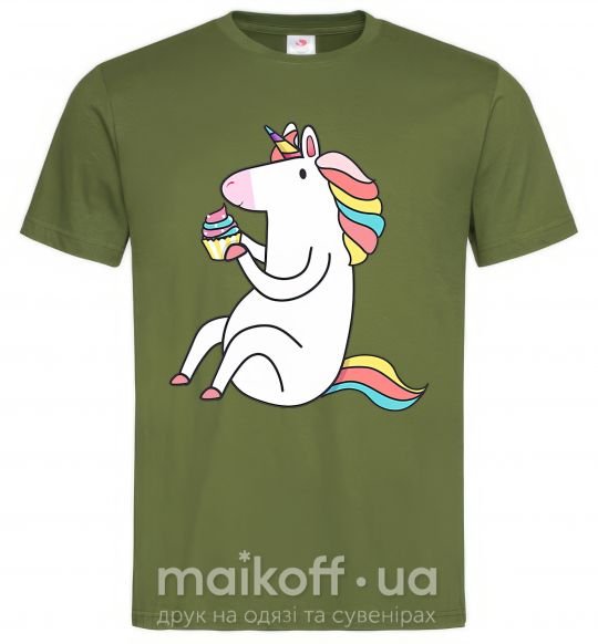 Мужская футболка Cupcake unicorn Оливковый фото
