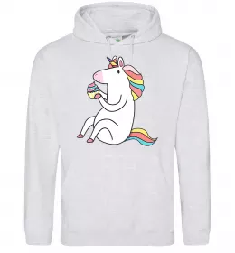 Мужская толстовка (худи) Unicorn love Серый меланж фото