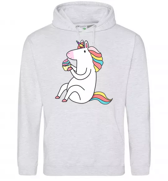 Женская толстовка (худи) Cupcake unicorn Серый меланж фото