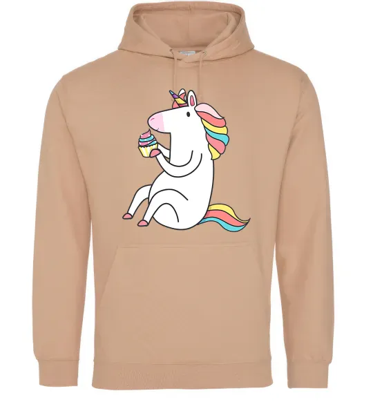 Женская толстовка (худи) Cupcake unicorn Песочный фото
