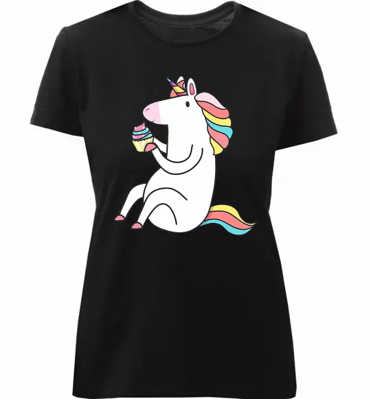 Женская премиум футболка Cupcake unicorn Черный фото