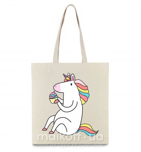 Эко-сумка Cupcake unicorn Бежевый фото