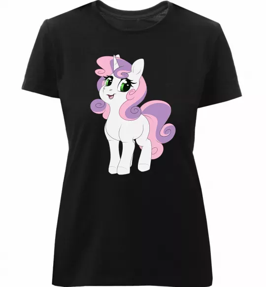 Женская премиум футболка Щасливий єдиноріг Черный фото