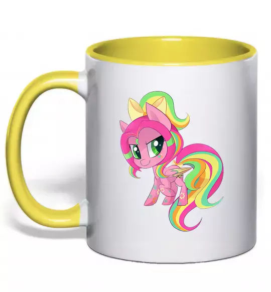 Чашка с цветной ручкой Green unicorn Солнечно желтый фото