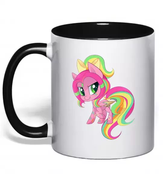 Чашка с цветной ручкой Green unicorn Черный фото