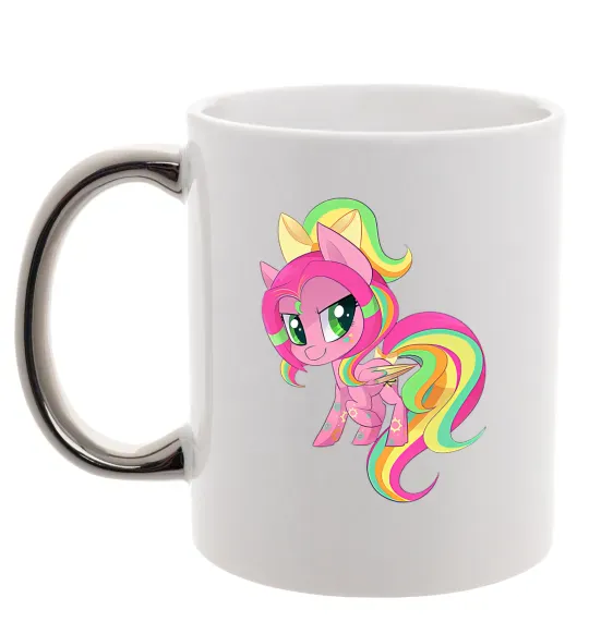 Чашка с цветной ручкой Green unicorn Серебро фото