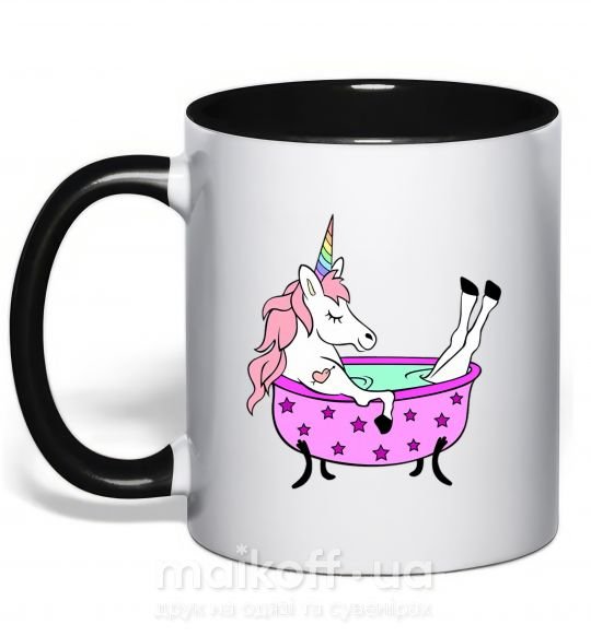Чашка з кольоровою ручкою Unicorn bath Чорний фото