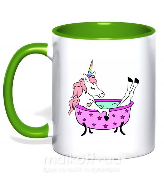 Чашка з кольоровою ручкою Unicorn bath Зелений фото