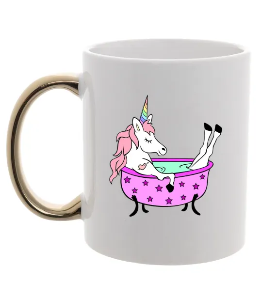 Чашка з кольоровою ручкою Unicorn bath Золото фото