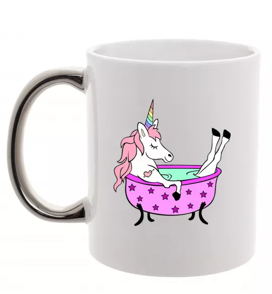 Чашка з кольоровою ручкою Unicorn bath Срібло фото