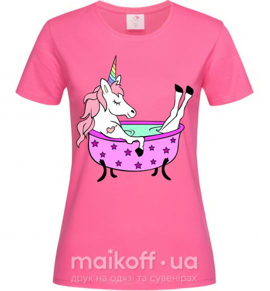 Жіноча футболка Unicorn bath Яскраво-рожевий фото