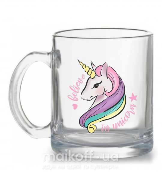 Чашка стеклянная Believe in unicorn Прозрачный фото