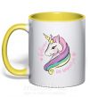 Чашка с цветной ручкой Believe in unicorn Солнечно желтый фото