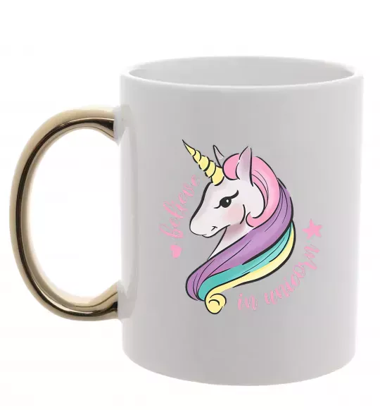 Чашка з кольоровою ручкою Believe in unicorn Золото фото