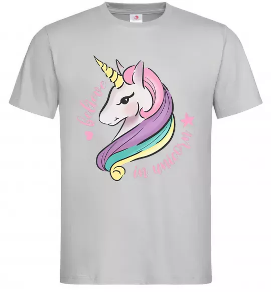 Чоловіча футболка Believe in unicorn Сірий фото