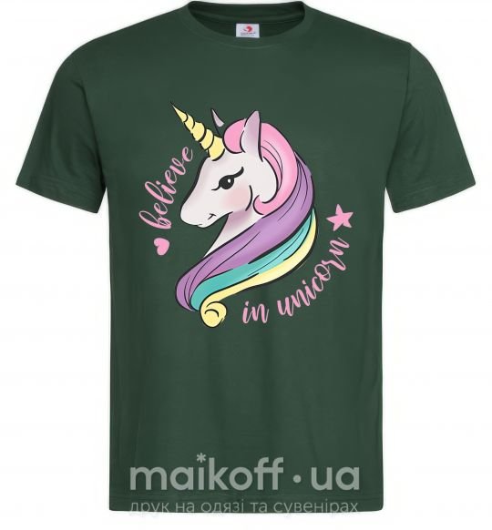 Мужская футболка Believe in unicorn Темно-зеленый фото