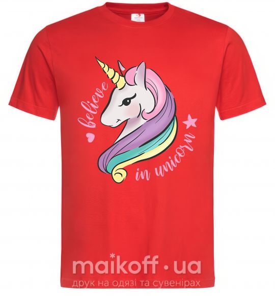 Мужская футболка Believe in unicorn Красный фото