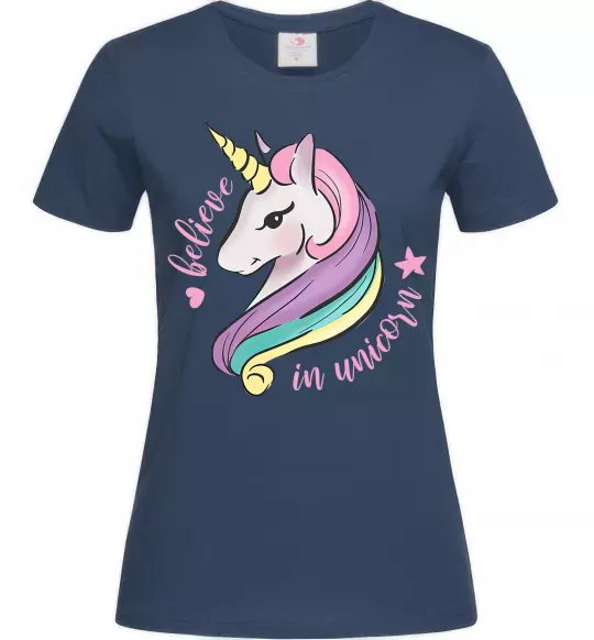 Женская футболка Believe in unicorn Темно-синий фото