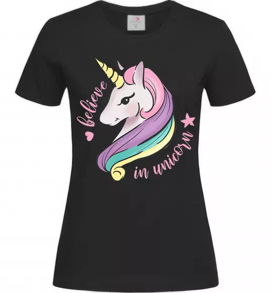 Женская футболка Believe in unicorn Черный фото