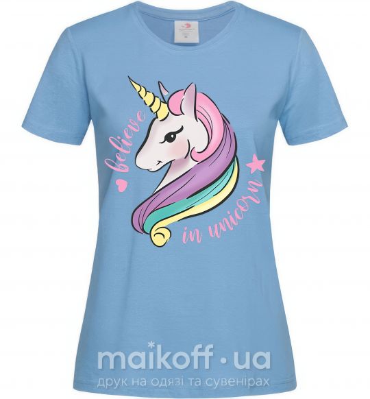Жіноча футболка Believe in unicorn Блакитний фото
