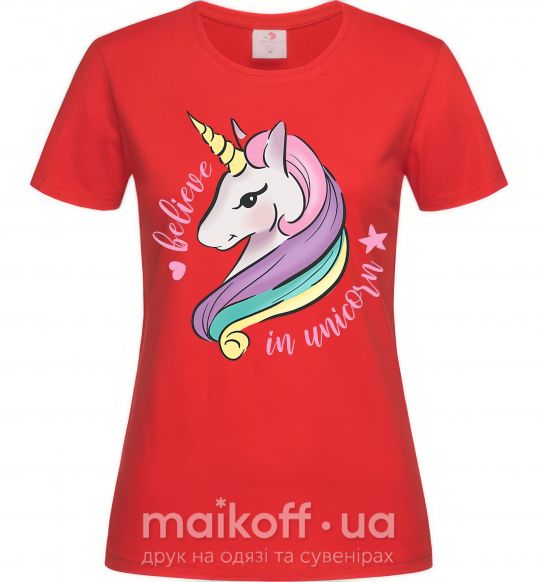 Женская футболка Believe in unicorn Красный фото