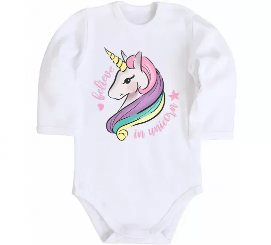 Дитячий бодік Believe in unicorn Білий фото