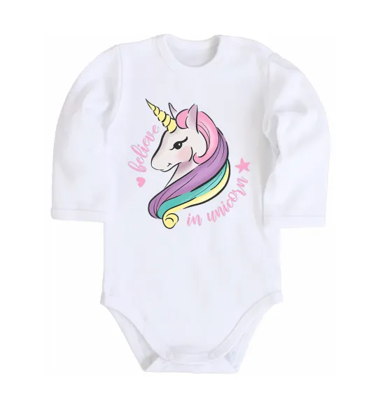 Дитячий бодік Believe in unicorn Білий фото