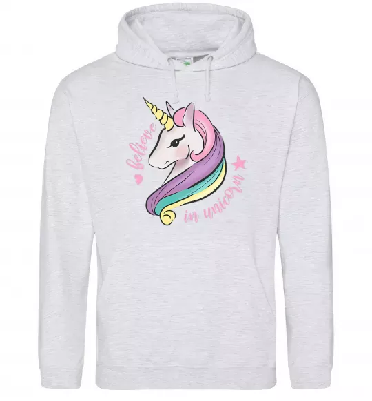 Чоловіча толстовка (худі) Believe in unicorn Сірий меланж фото