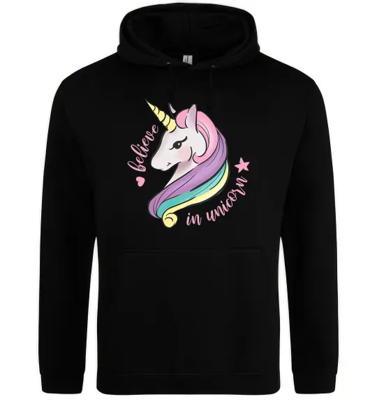 Женская толстовка (худи) Believe in unicorn Черный фото