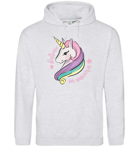 Женская толстовка (худи) Believe in unicorn Серый меланж фото