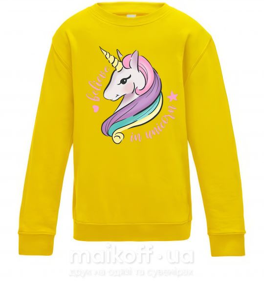 Дитячий світшот Believe in unicorn Сонячно жовтий фото