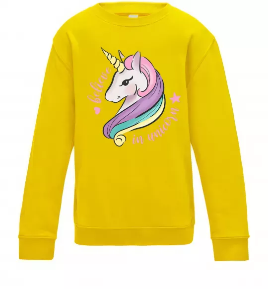 Дитячий світшот Believe in unicorn Сонячно жовтий фото