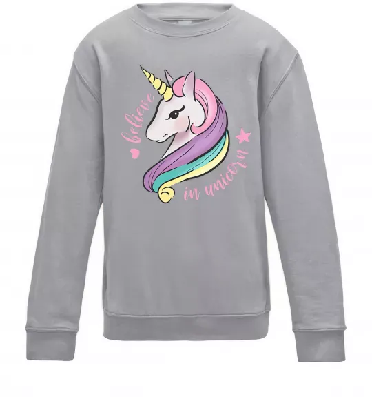 Дитячий світшот Believe in unicorn Сірий меланж фото