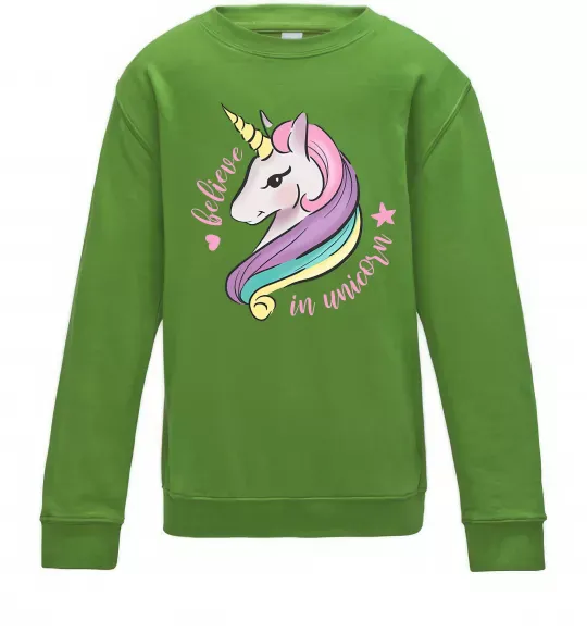 Дитячий світшот Believe in unicorn Лаймовий фото