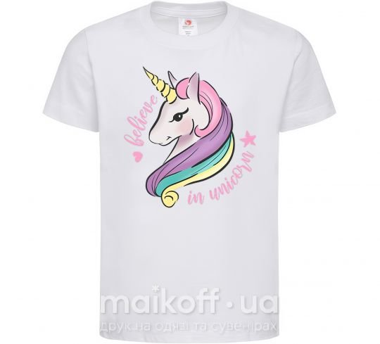 Дитяча футболка Believe in unicorn Білий фото