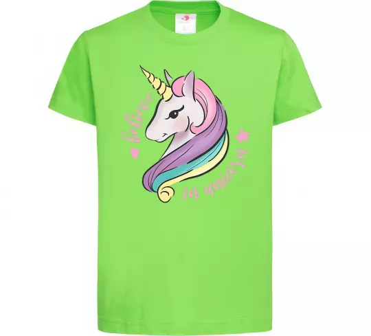 Детская футболка Believe in unicorn Лаймовый фото
