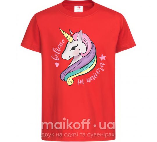 Дитяча футболка Believe in unicorn Червоний фото