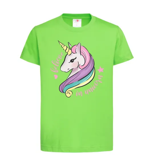 Детская футболка Believe in unicorn Лаймовый фото