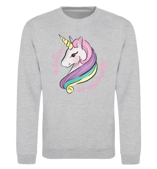 Світшот Believe in unicorn Сірий меланж фото