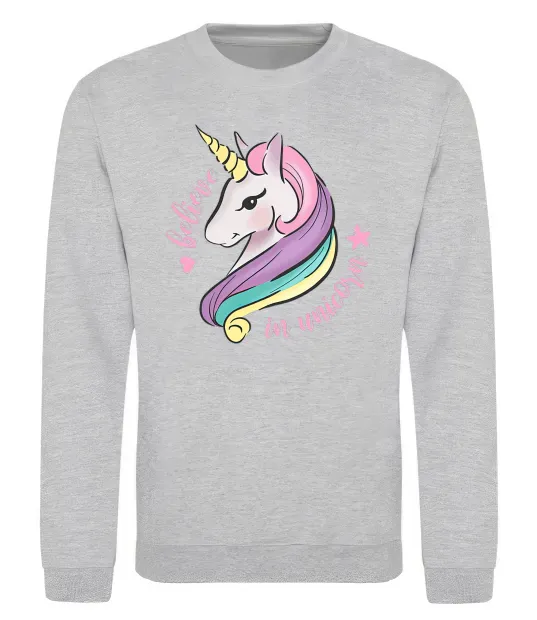 Світшот Believe in unicorn Сірий меланж фото