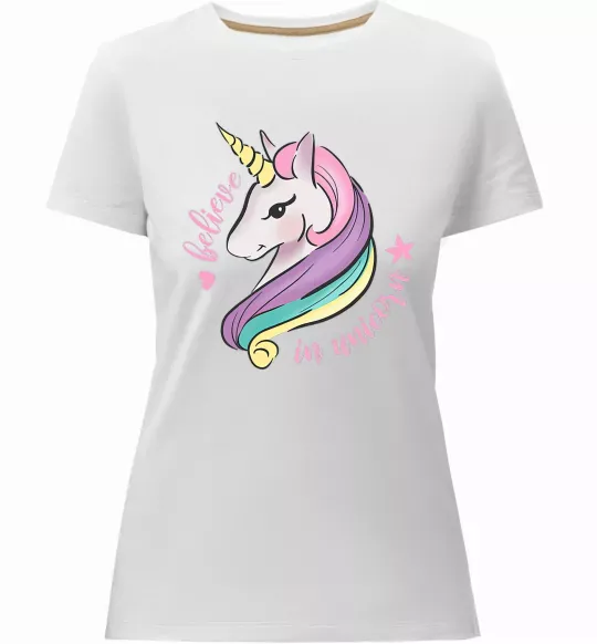 Женская премиум футболка Believe in unicorn Белый фото