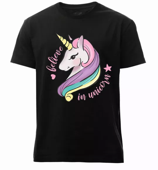 Мужская премиум футболка Believe in unicorn Черный фото