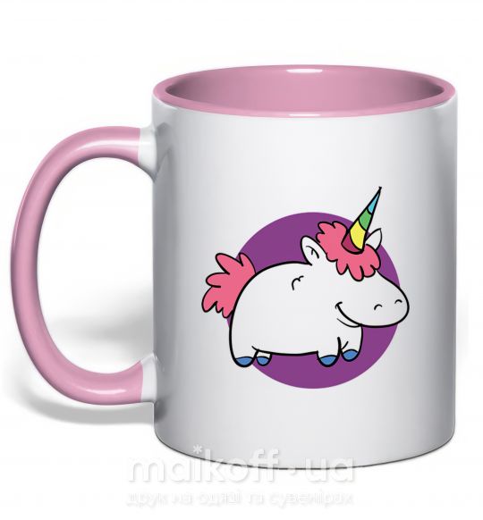 Чашка с цветной ручкой Единорог в фиолетовом круге Нежно розовый фото
