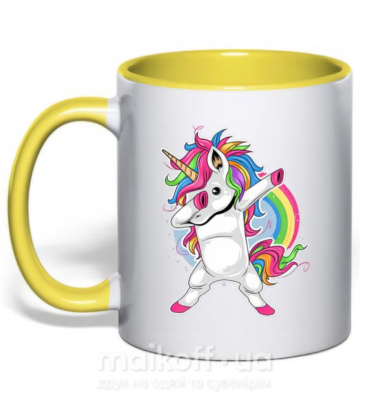 Чашка з кольоровою ручкою Hyping unicorn Сонячно жовтий фото