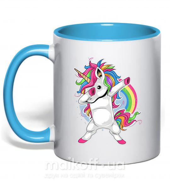 Чашка з кольоровою ручкою Hyping unicorn Блакитний фото