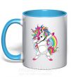 Чашка з кольоровою ручкою Hyping unicorn Блакитний фото