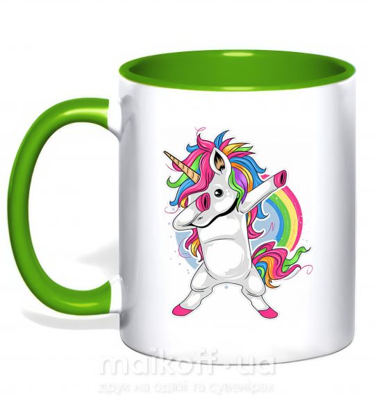Чашка з кольоровою ручкою Hyping unicorn Зелений фото