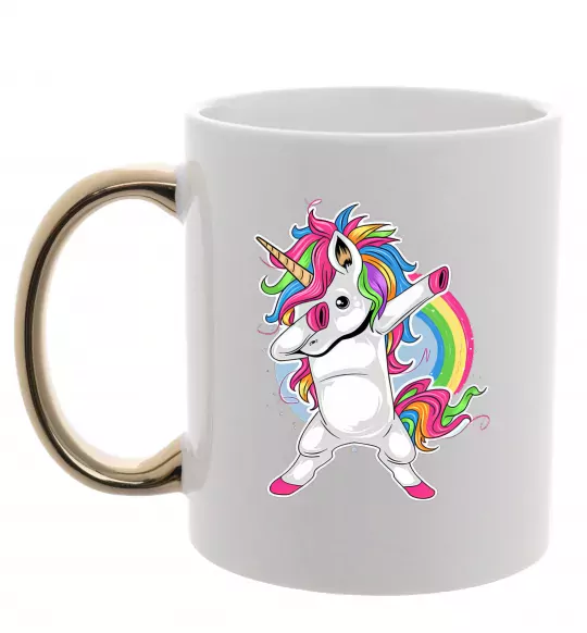 Чашка с цветной ручкой Hyping unicorn Золото фото